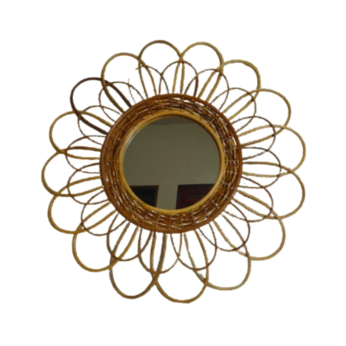35-inch Rattan Bohemian Floral Wall Mirror