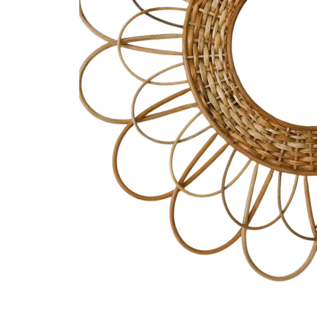 35-inch Rattan Bohemian Floral Wall Mirror