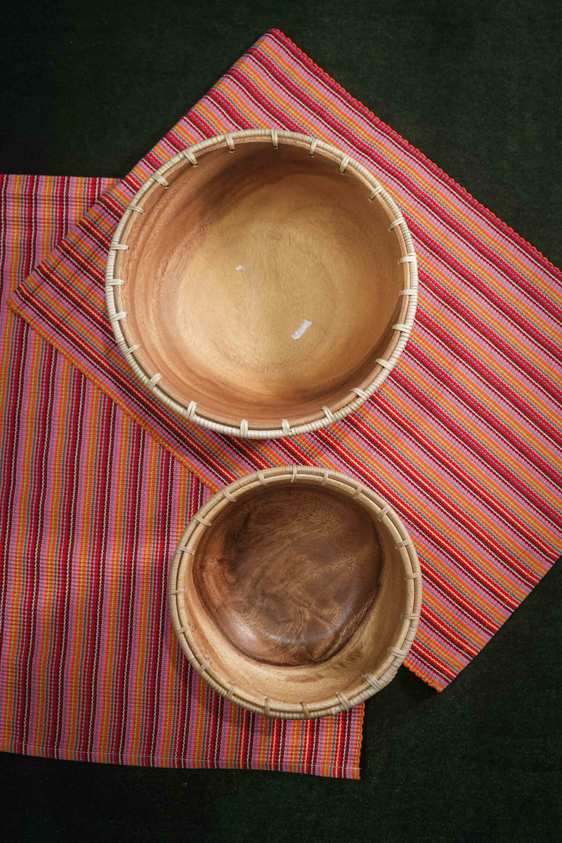 Round Acacia Bowl Server Woven Set of 2