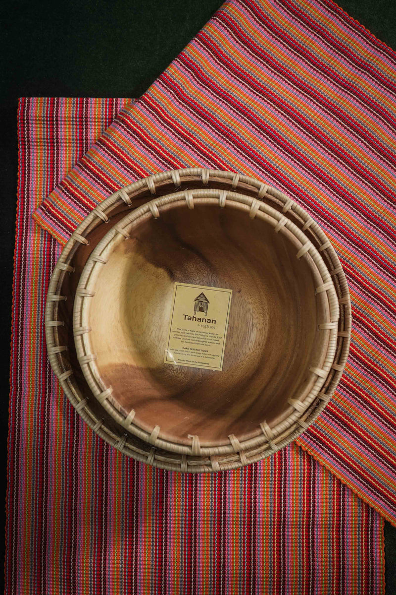 Round Acacia Bowl Server Woven Set of 2