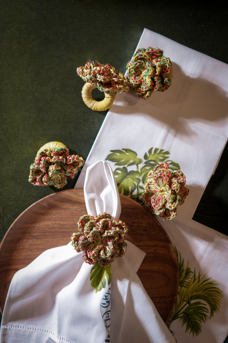 Raffia Woven Flower Napkin Rings — Set of 6
