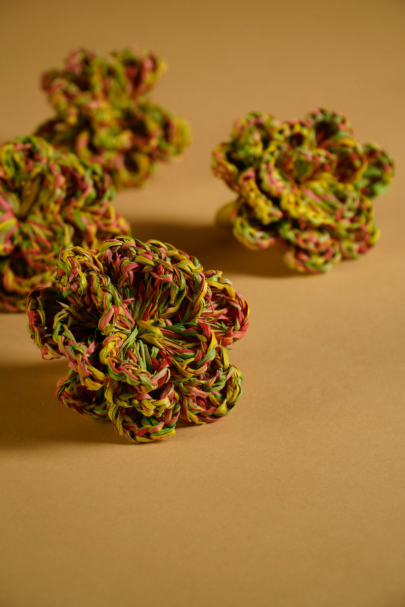 Raffia Woven Flower Napkin Rings — Set of 6