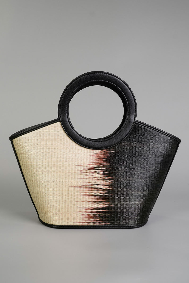 Buri Handbag with Leather Handle — Black