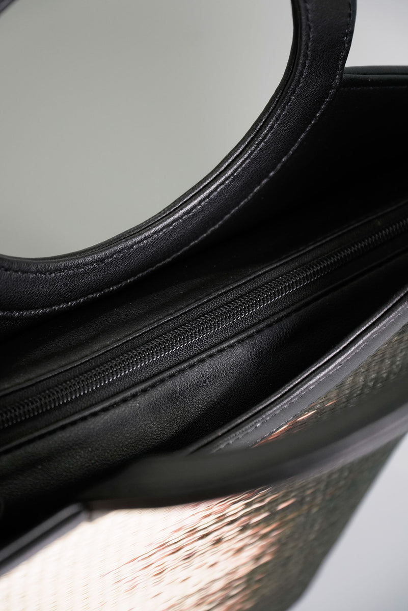 Buri Handbag with Leather Handle — Black