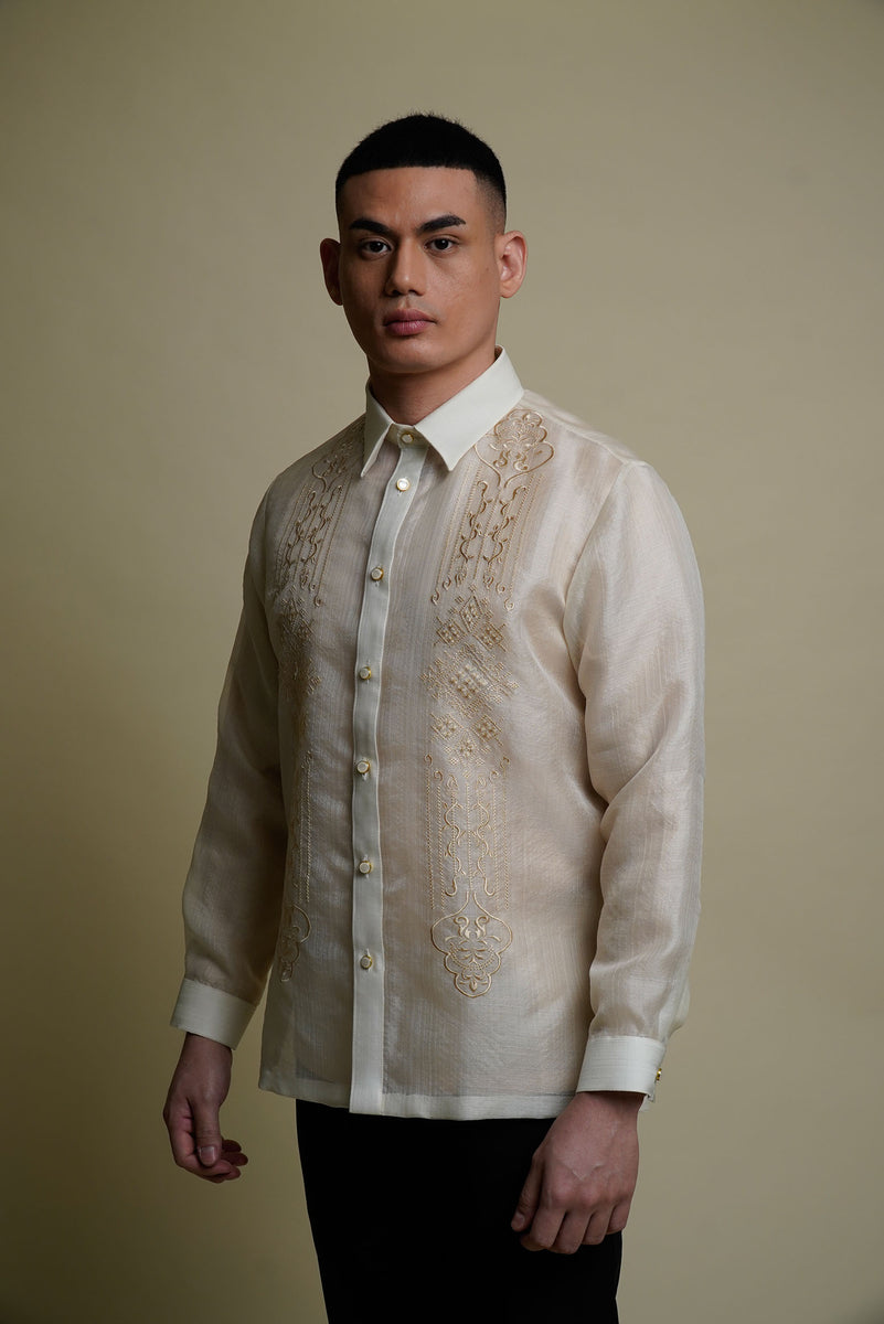 Cocoon Long-Sleeve Barong with Embroidery