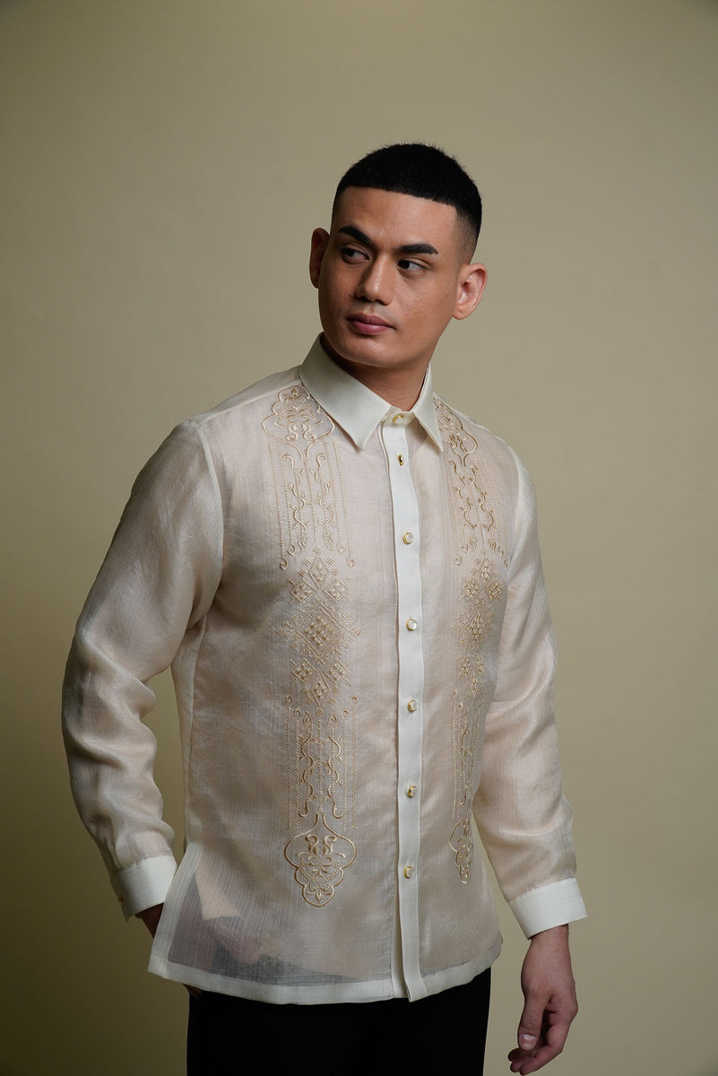 Cocoon Long-Sleeve Barong with Embroidery