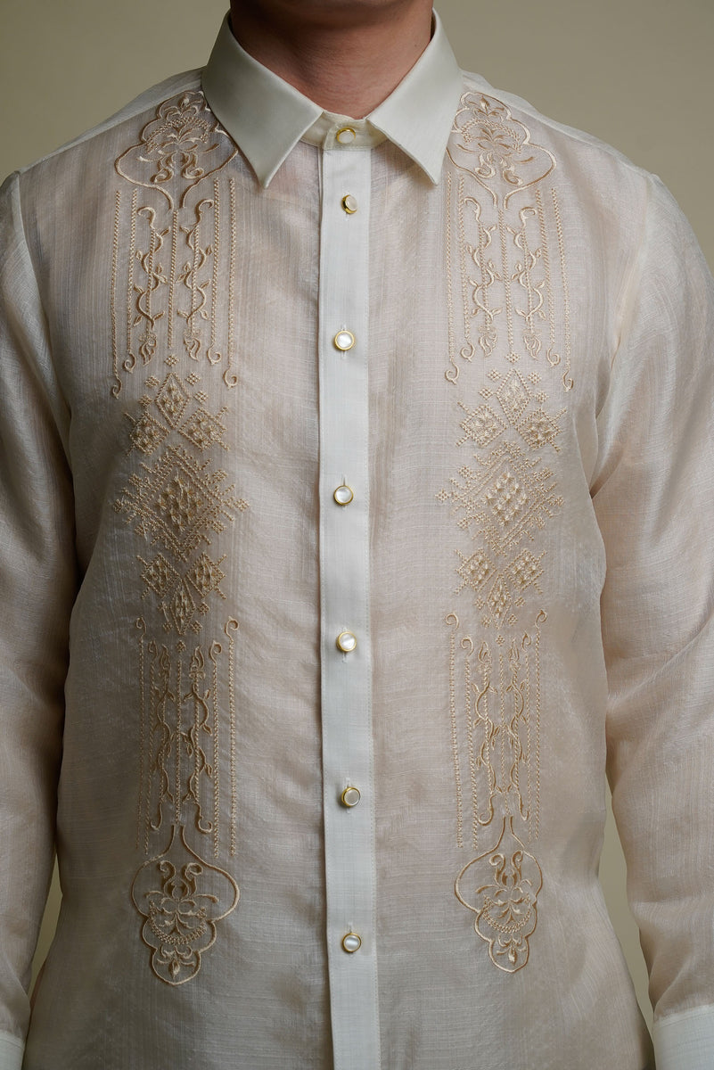 Cocoon Long-Sleeve Barong with Embroidery