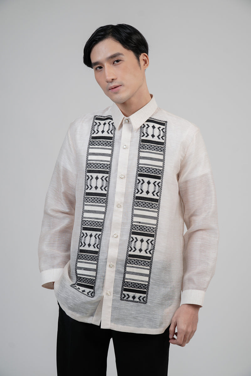 Abaca Calado Barong with Black Embroidery
