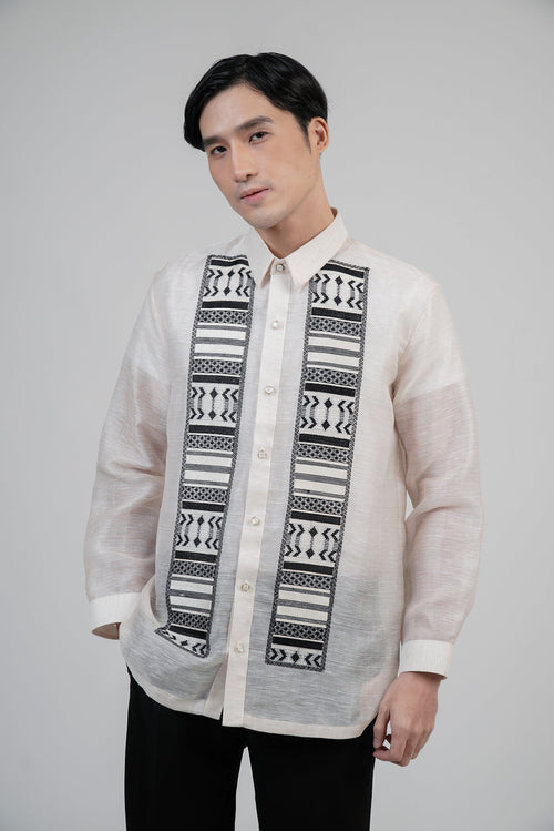 Abaca Calado Barong with Black Embroidery