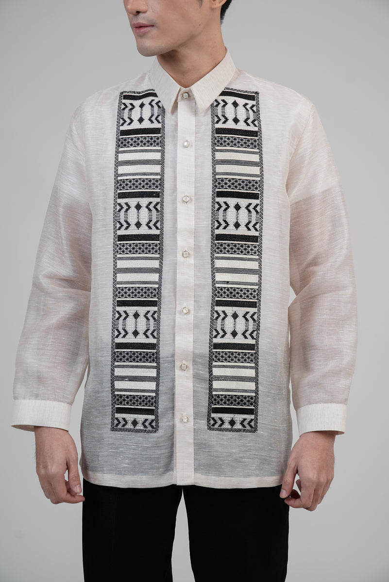 Abaca Calado Barong with Black Embroidery