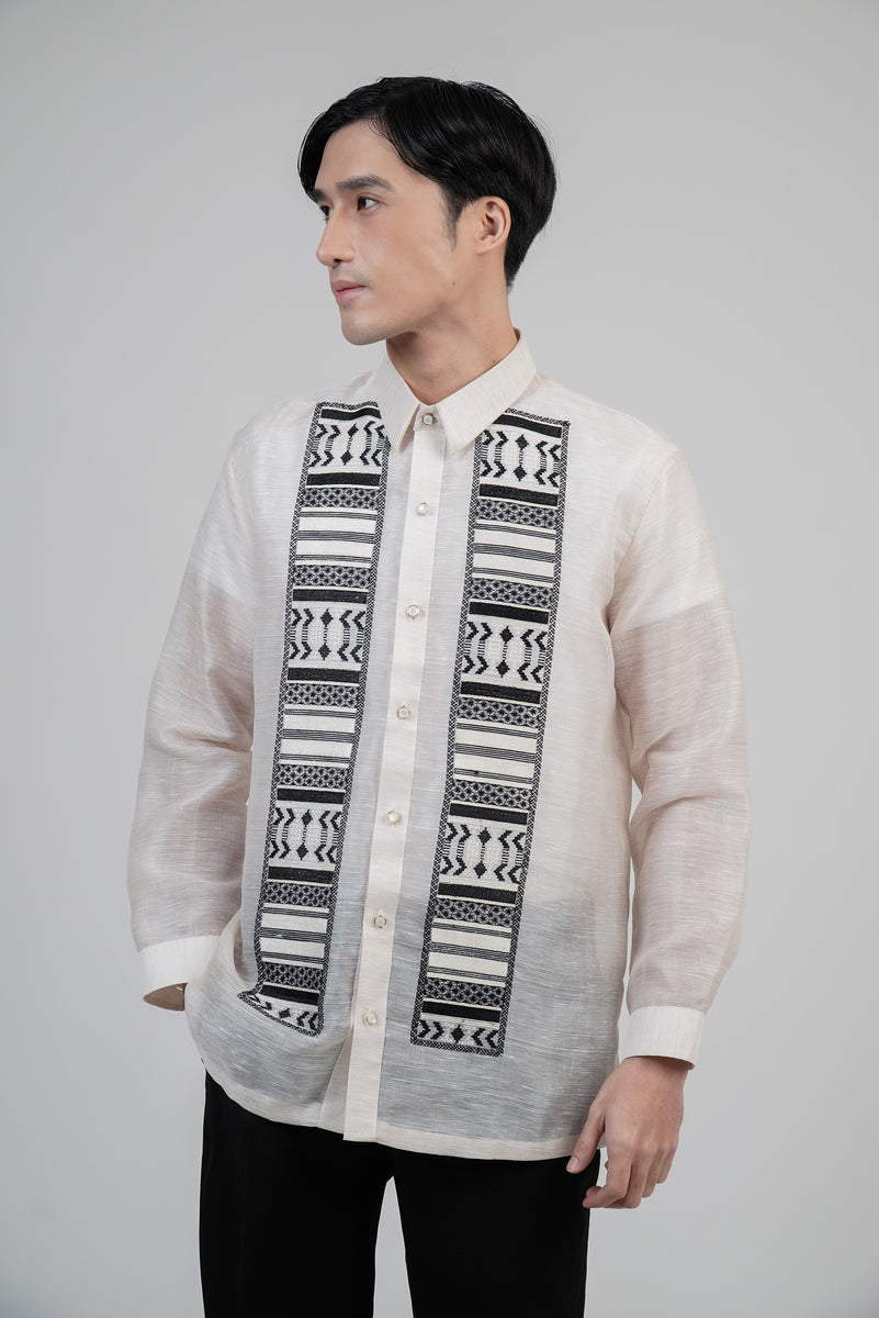 Abaca Calado Barong with Black Embroidery