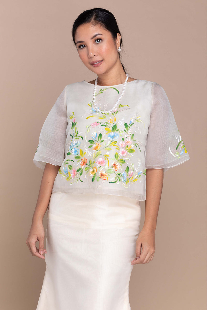 Cocoon Kimona with Hand-Painted Floral Accent