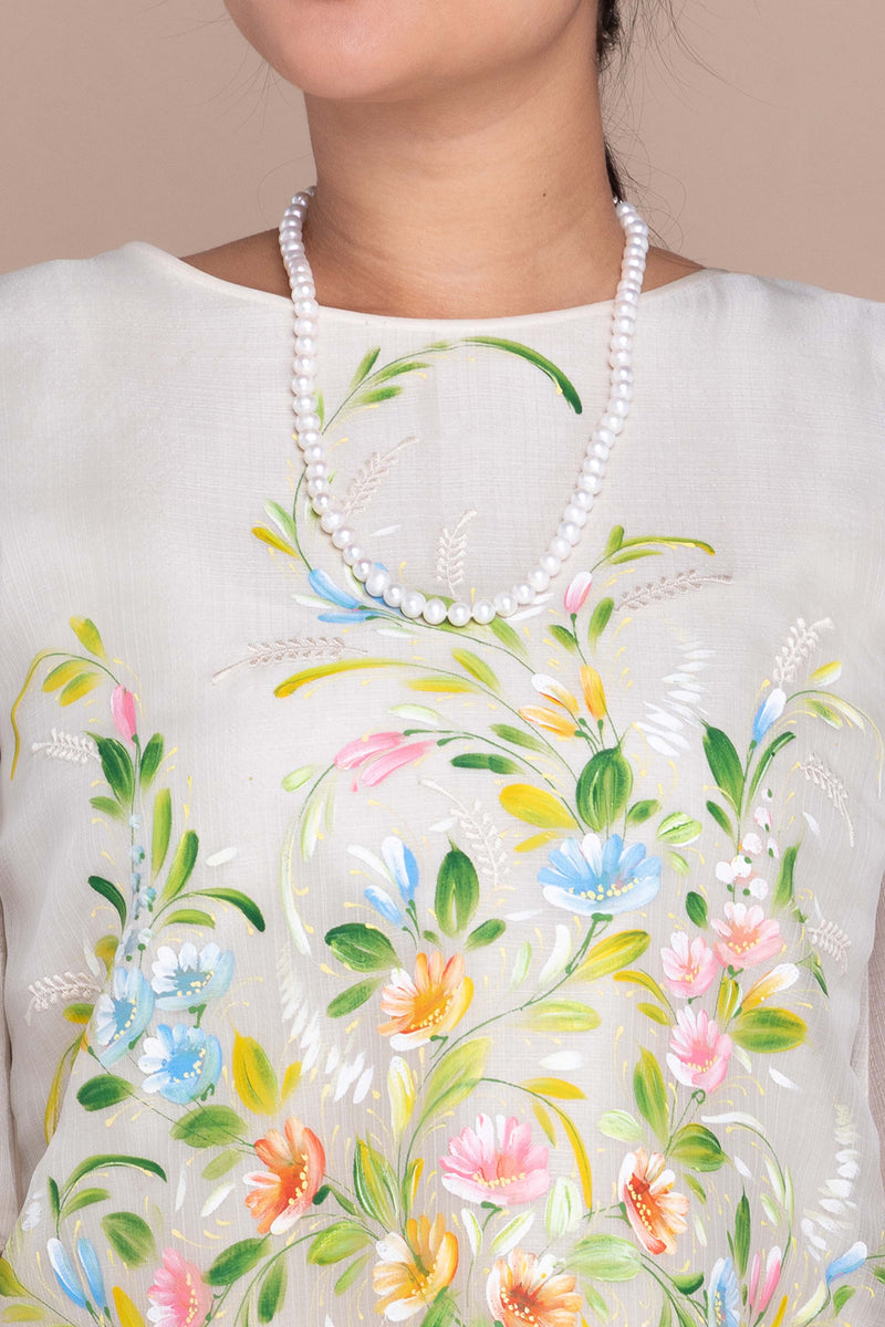 Cocoon Kimona with Hand-Painted Floral Accent