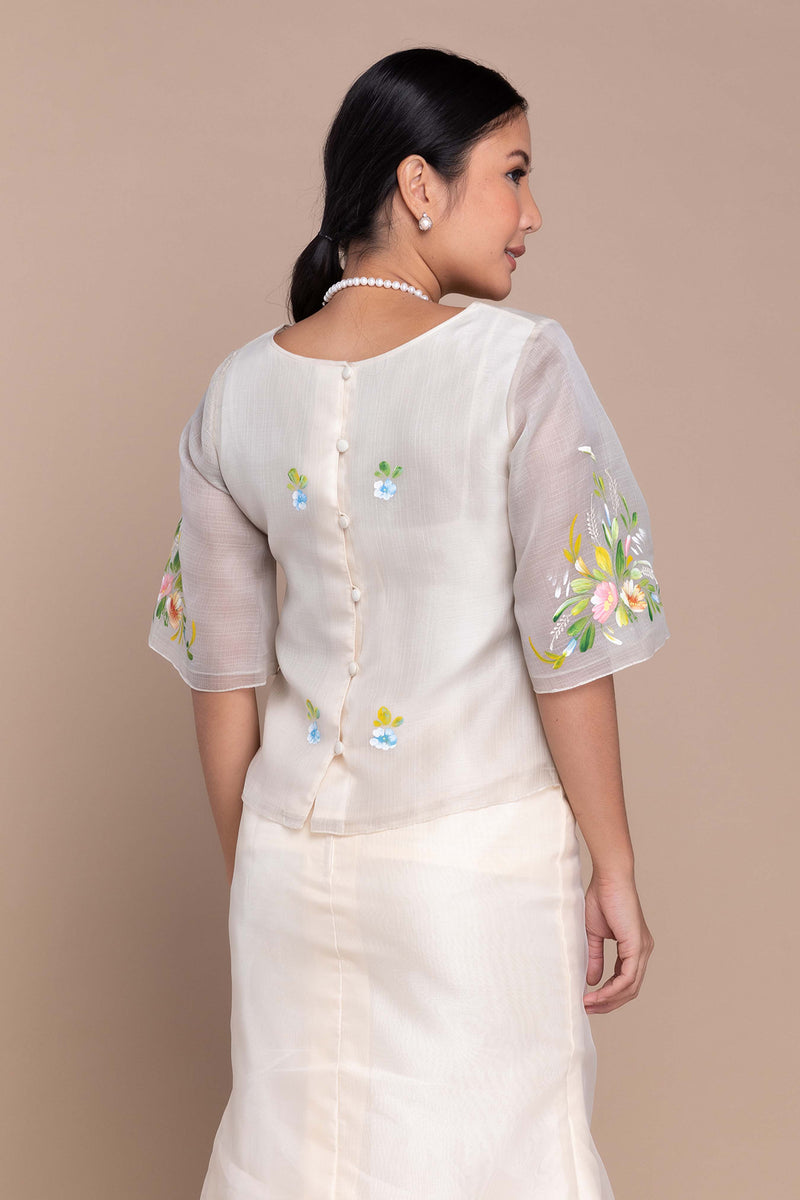 Cocoon Kimona with Hand-Painted Floral Accent