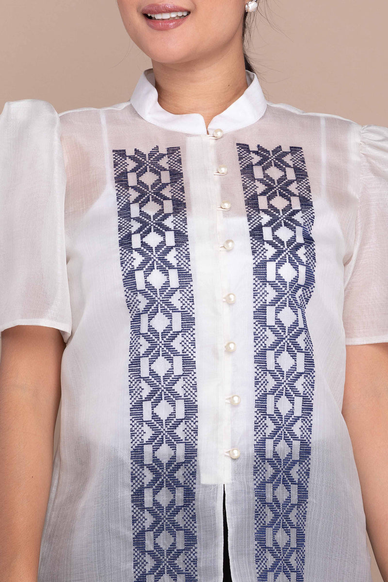 Modern Silk Cocoon Puff-Sleeve Terno Top