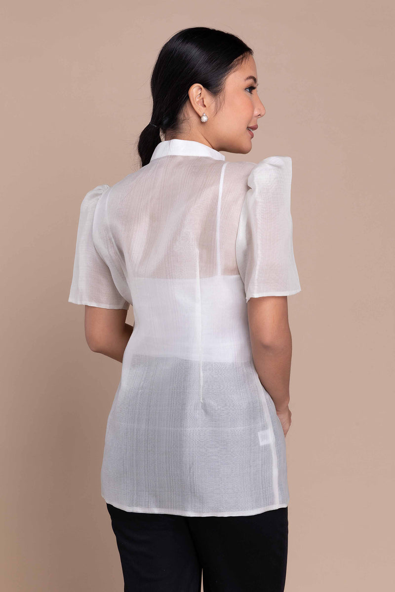 Modern Silk Cocoon Puff-Sleeve Terno Top