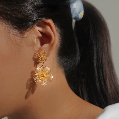 2-Way Carnation Filigree Double Drop Earrings