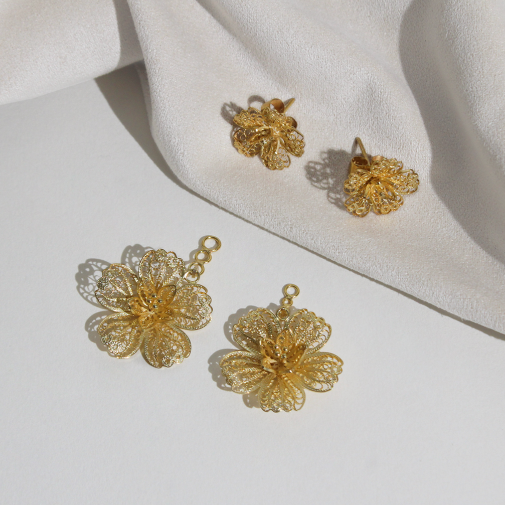 2-Way Carnation Filigree Double Drop Earrings