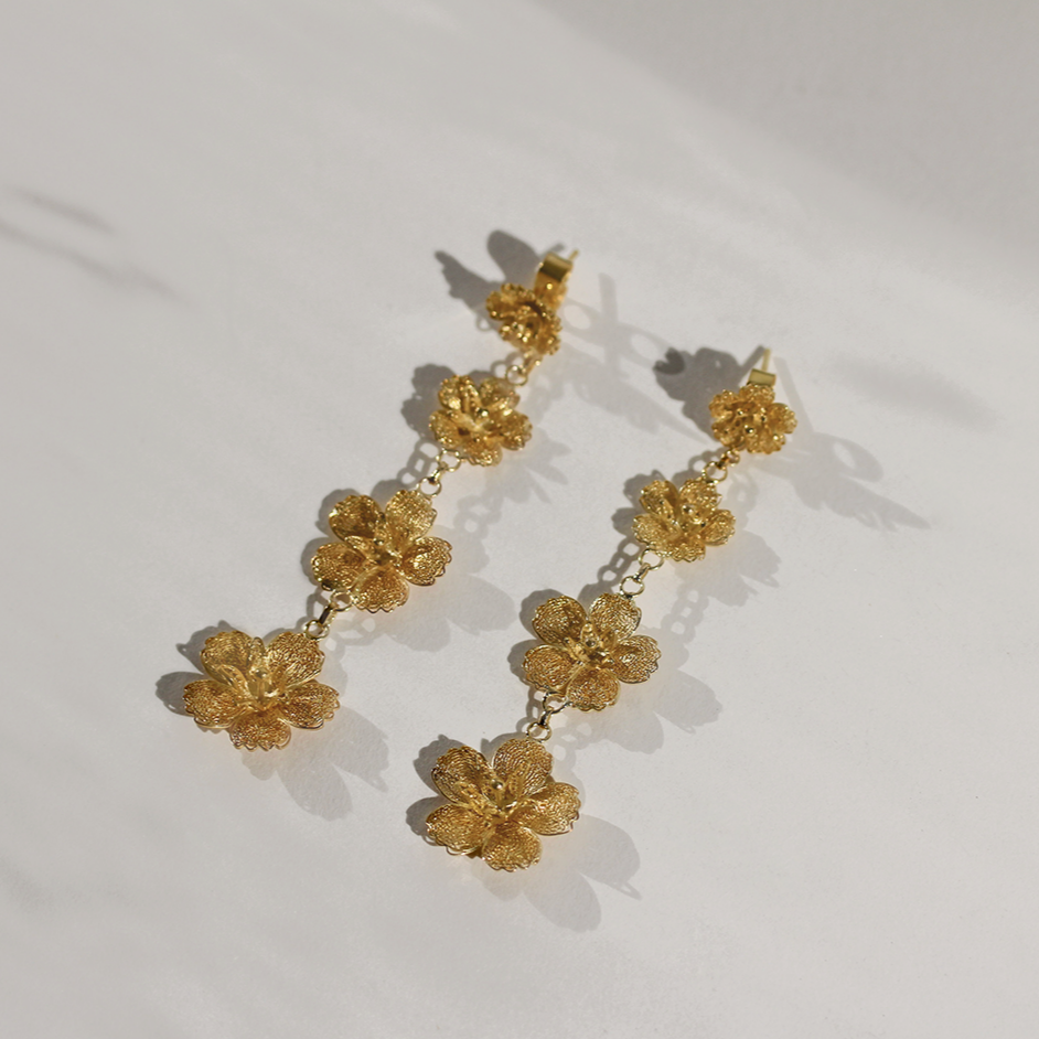 2-Way Gumamela Filigree Long Drop Earrings