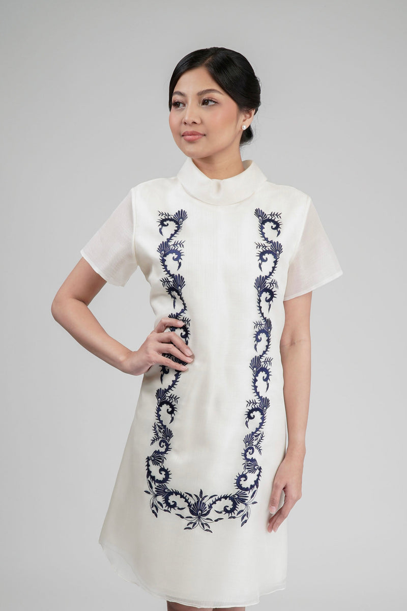Women's White Silk Cocoon Embroidered Barong Dress