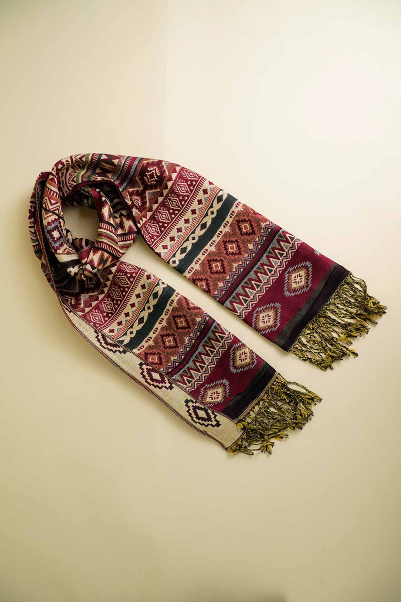 Pashmina Shawl with Cultural Pattern in Maroon