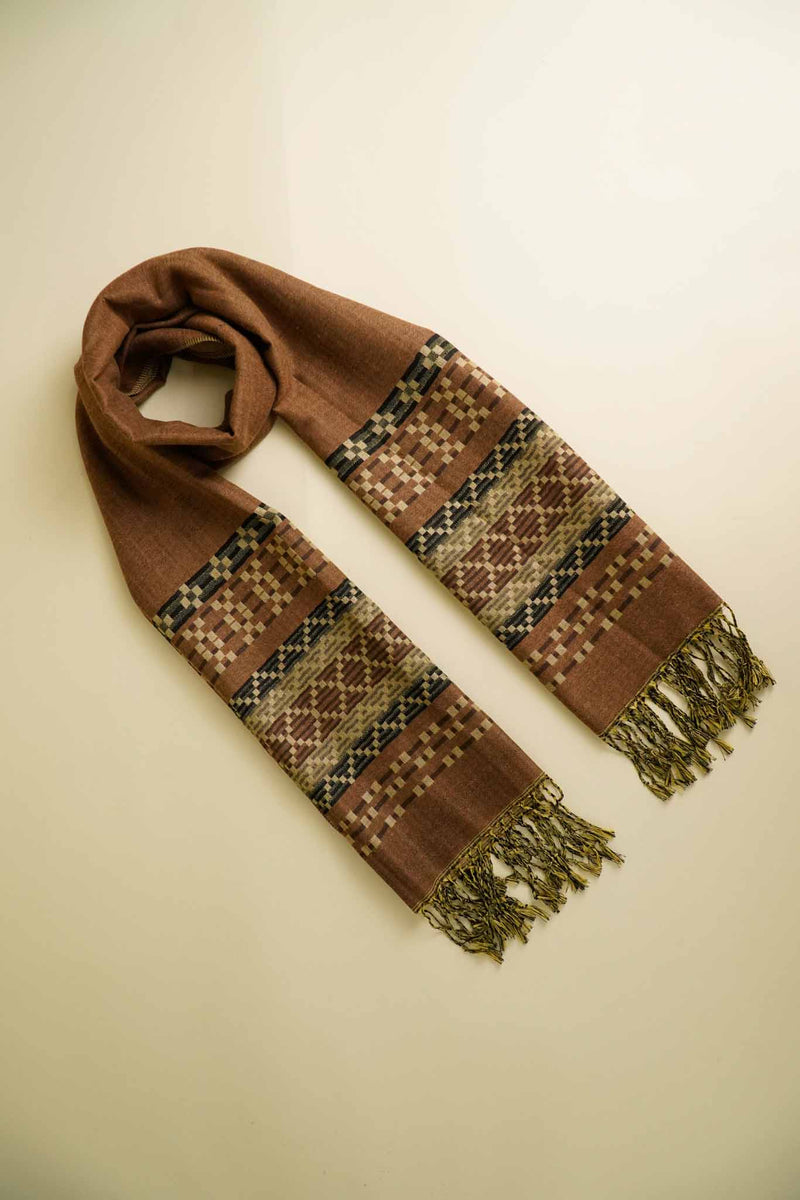Pashmina Shawl with Artisanal Print in Light Brown