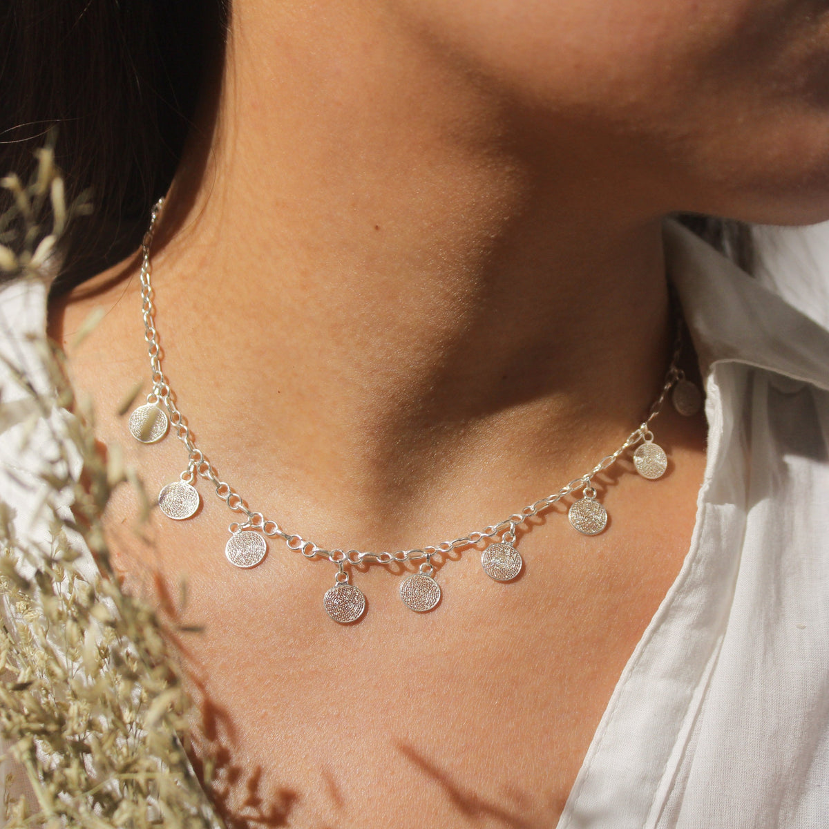 Dionne Mini Filigree Disc Charm Choker Necklace