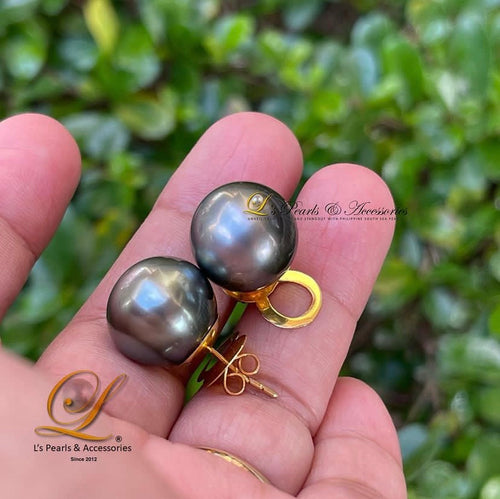 13mm Dark Gray South Sea Pearl Stud Earrings